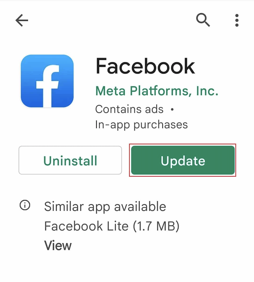 update Facebook app